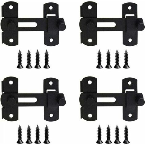 Lot de 4 verrous inox loquets de porte serrure coulissante noir avec vis pour porte vitrine cave cave à vin (1/5)