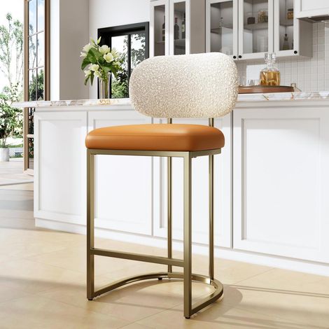 Barhocker mit Lehne und Fußstütze, Metallgestell, 63 cm Sitzhöhe (1/5)