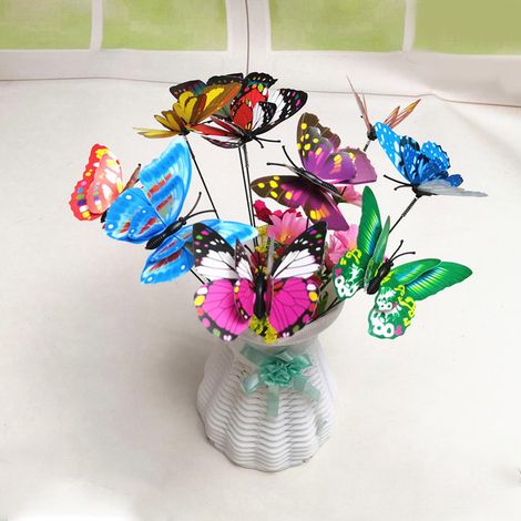 50 papillons artificiels décoratifs colorés en plastique pour jardin, pelouse et extérieur (7 cm) (1/5)