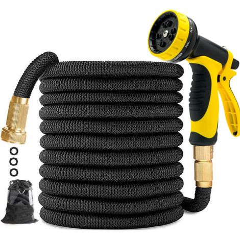 Tuyau d'arrosage 50ft 15m Tube Le Plus Fort avec Latex Double Magique de Jardin avec unpistolet de 9 Fonctions connecteur Solide en Laiton 【Longueur rétractée 17ft】(50ft) (1/5)