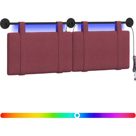 Hanging Headboard with LED Light Wine Red Fabric vidaXL