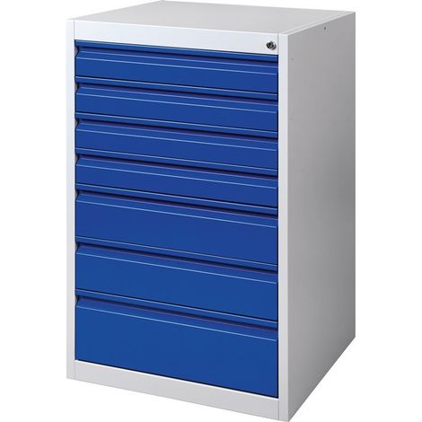 Armario de cajones BK 600 H1000xAn600xF600mm gris / azul 7 cajones, extraíble