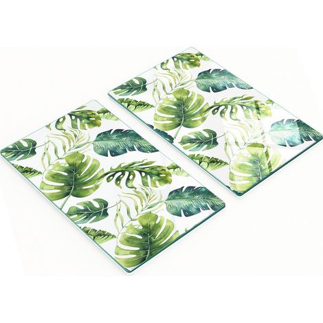 Tableaux en verre élégants et résistants, imprimés de feuilles tropicales, 2 x 30 x 52 cm (1/5)