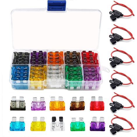 6 x 12V Waterproof Fuse Holders + 100 Standard Car Fuses, Car ATC/ATO In-Line Fuse Holder Standard 14AWG with Waterproof Cover for Auto/Truck/Motorcycle (2/3/5/7.5/10/15/20/25/30/35A) (1/5)