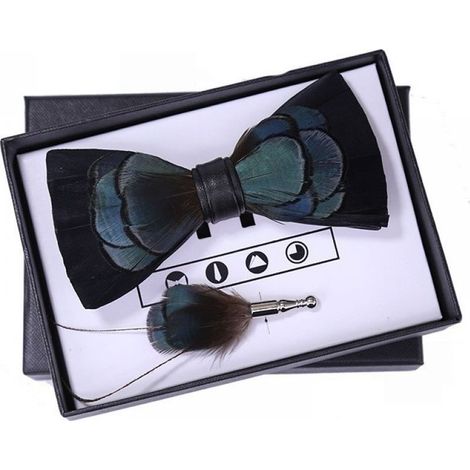 Fliege – Feder-Vogel-Haarschmuck – Für Herren – Schwarz, Blau, Dunkelgrün – Accessoire für Bräutigam und Bräutigam (Hochzeit, Club, 1 Stück) (1/5)