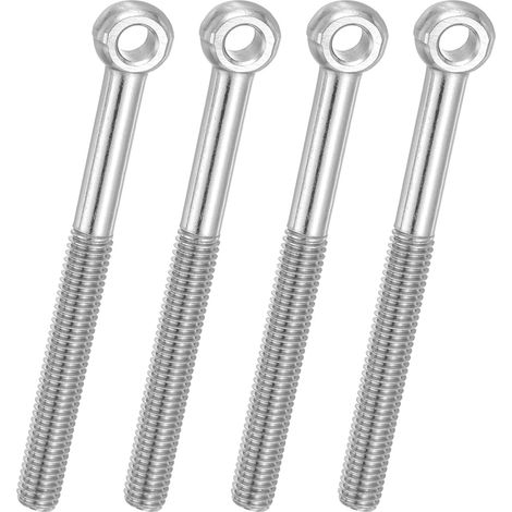 4 Pcs Boulon à Œil M8x90mm Boulon à Œillet de Levage pour Balancement d'Épaule, Vis Poisson en Acier Inoxydable 304, Filetage Métrique à Demi-Denture Trou Coulissant, Argentée (1/5)