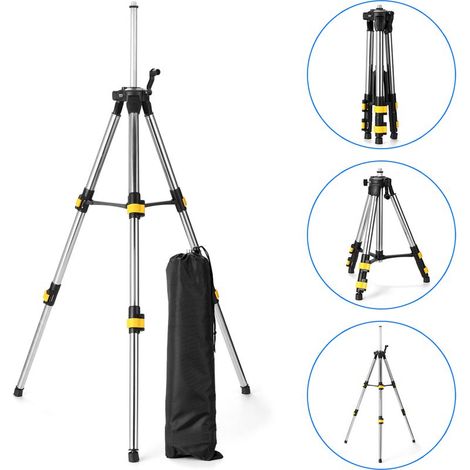 Tonysa – Trépied télescopique pour niveau laser – Acier inoxydable 1.2M – Interface 5/8 pouces – Niveau à bulle intégré (1/4)