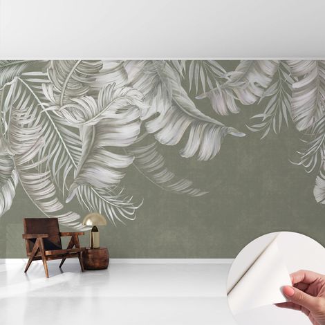 Carta da parati adesiva - lavabile - decorazione murale - per cucina - pellicola decorativa Foglie delicate 416x254 cm (1/5)