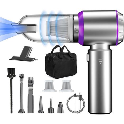 Aspiradora portátil 3 en 1, potente aspiradora inalámbrica para coche de 18 000 Pa, 3 velocidades, 80 000 rpm, miniaspiradora inalámbrica para PC, hogar, coche, oficina y sofá. (1/5)