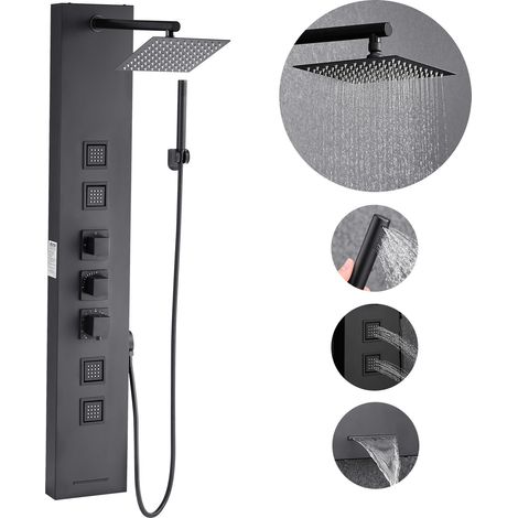 VEVOR Pannello Doccia con Sistema a Torre con Soffione a Pioggia, Colonna Doccia in Acciaio Inox Spazzolato 1240 mm Rubinetto a 4 Funzioni, con 4 Getti Corporei, Doccetta e Beccuccio per Vasca
