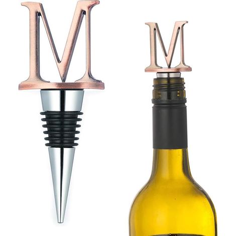 Bouchon pour Bouteille de Vin, Bouchon Champagne, Bouchon Bouteille Vin, Accessoire Vin, Cadeau Personnalisé Femme et Homme Original avec Boîte, Bouchon Or Rose, Lettre M (1/5)