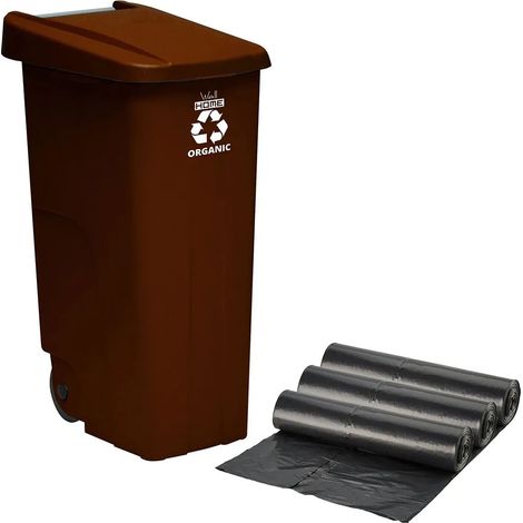 WellHome Contenedor Basura con ruedas 110L más 30 bolsas de basura