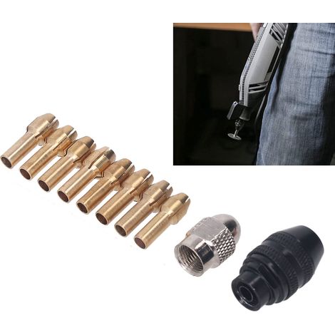 Kit de mandrin de perceuse Dremel avec forets de rechange de 1/32" à 1/8", mandrin sans clé, adaptateur à changement rapide pour outil rotatif et écrou de perçage rotatif en laiton. (1/5)