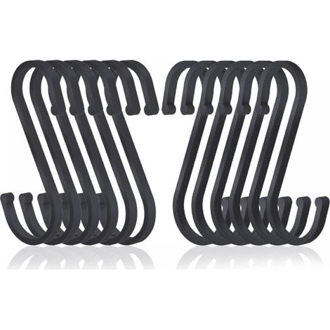 12 Pack Aluminum S Shape Flat Hooks Hanging, Matte Finish Butcher Hooks for Kitchen, Bedroom, Bathroom, Office and Garden, Black (1/4)
