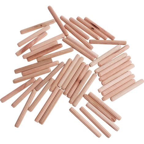 Chevilles en bois, lot de 50 chevilles cannelées et rainurées, pour la menuiserie, l'ébénisterie et le bricolage. Tiges en bois dur à rainures et cannelures en sergé. (1/5)