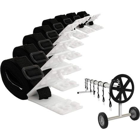 Enrouleur de bâche de piscine 8 pièces – Sangles nylon 6 pieds – Clips de fixation universels – Installation rapide et facile (1/3)