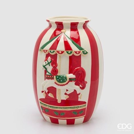 EDG Enzo De Gasperi Vaso Anfora Cavallo Giostra H33 Ø24 cm Bianco Rosso – Decorazione Natalizia (1/4)