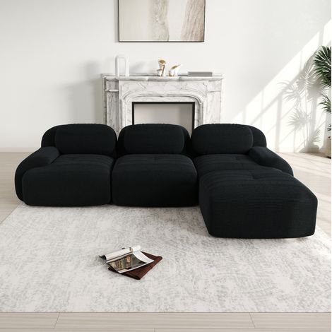 Canapé d’angle modulaire 298x178x75 cm noir en velours côtelé sans montage (1/5)