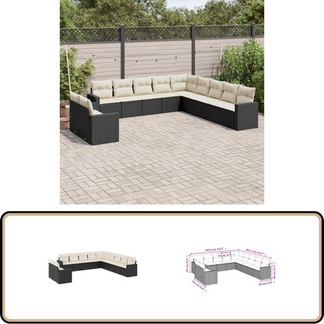 11-tlg. Garten-Sofagarnitur mit Kissen Schwarz Poly Rattan - Gartensofa - Outdoor Möbel - Lounge Set - Rattan Sofa - Gartenmöbelset