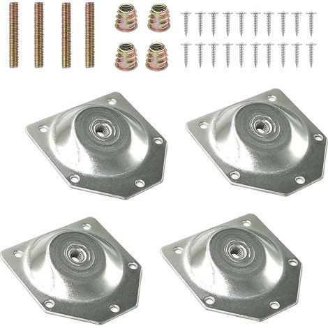 Lot de 4 plaques de montage pour pieds de meubles, plaques de fixation M8 plaquées zinc blanc, connecteur de pieds de table et de canapé avec vis assorties, quincaillerie pour meubles (1/5)