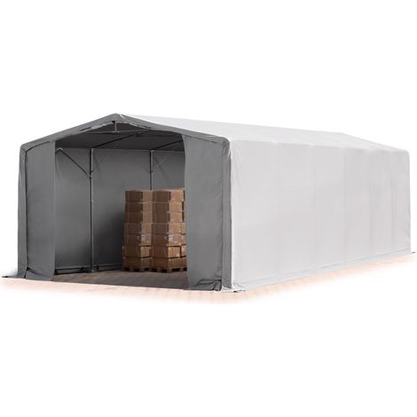 Zelthalle 8x12m Lagerzelt Industriezelt 4m Seitenhöhe PVC Plane 850 N grau 100% wasserdicht Ganzjahreszelt mit Reißverschlusstor