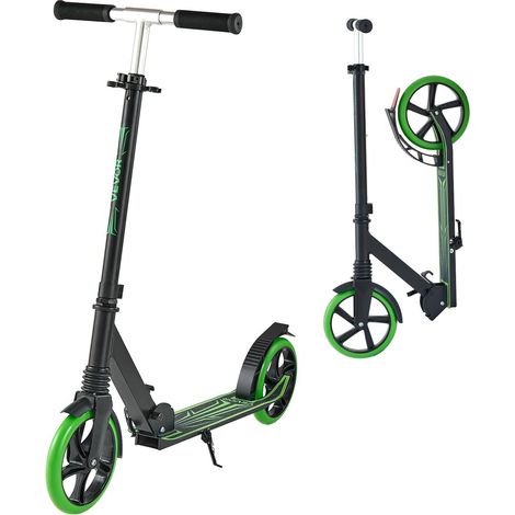 Roller für Kinder ab 8 Jahren, Jugendliche und Erwachsene, 2 Räder, verstellbarer Lenker, rutschfestes Trittbrett, faltbar, 99,8 kg, schwarz und grün, komfortabel zu bedienen (1/5)