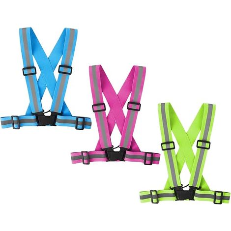 Gilet Réfléchissant - Bande Réfléchissante Haute Visibilité pour Course Marche Cyclisme - Ajustable 27 à 40 Pouces - Lot de 3 (1/3)