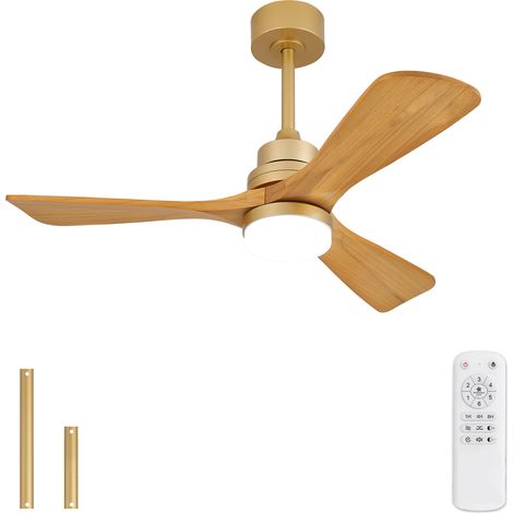 Deckenventilator Holz 52 Zoll Modern mit Licht und Fernbedienung, Leiser DC Motor, Dimmbar, Massivholzflügel Naturholz für Wohnzimmer