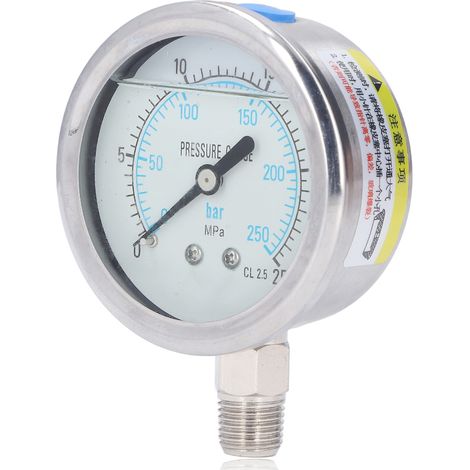 Vakuummeter mit transparentem Zifferblatt, Edelstahlgehäuse, für Industrie und Haushalt, 1/4 Zoll NPT, 0–25 MPa (1/5)