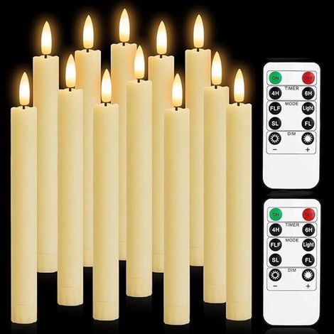 Velas LED，12 unidades de conos LED de 25 cm de largo y delgados con función de temporizador y función intermitente (1/2)