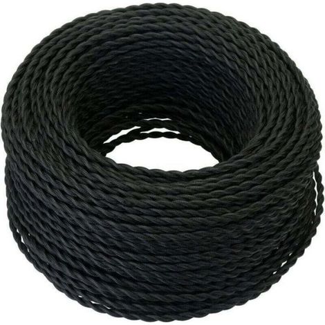 Câble Électrique Textile - 10 M - 2x0 75 mm² - Pour Suspension DIY - Noir (1/3)