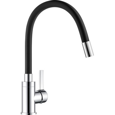 Negro Grifo Cocina Monomando con Caño Flexible Manguera de Silicona Flexible y Rotación de 360 Grifo de Fregadero (1/5)