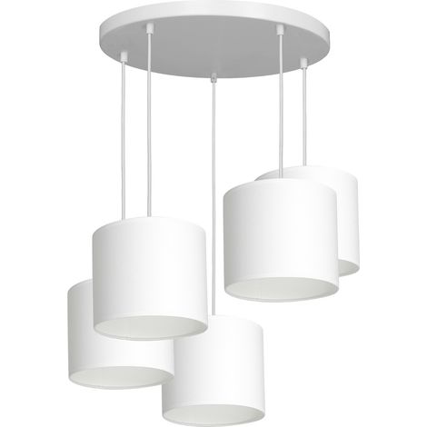 Suspension ronde blanche 5 abat-jour tissu Arden E27