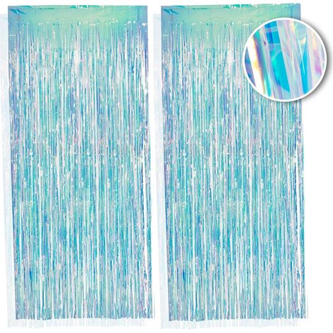 2 pièces Rideau en franges, 1x2,5m, finition métallique, lametta brillante, pour fête, Nouvel An (1/5)