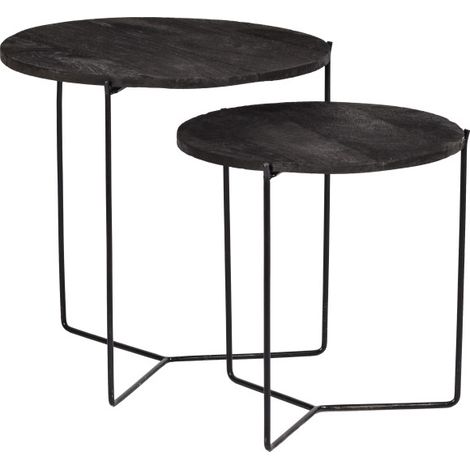 JULIA-Set de 2 Tables basses rondes gigognes en Manguier noir et métal (1/3)