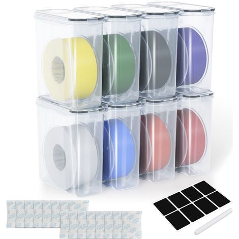 Jiubiaz Boîte de rangement filament 3D 4 L, lot de 8, transparent/noir, anti-humidité avec dessiccant (1/5)