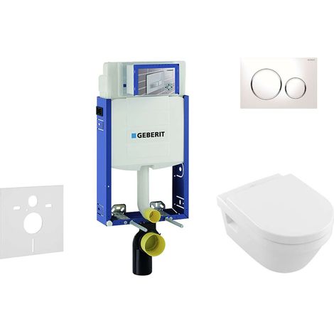 Geberit Combifix - Modulo di installazione per WC sospesi con placca di comando Sigma20, bianca/cromo lucido + WC e copriwater DirectFlush, SoftClose, CeramicPlus, Villeroy Boch 110.302.00.5 NB4