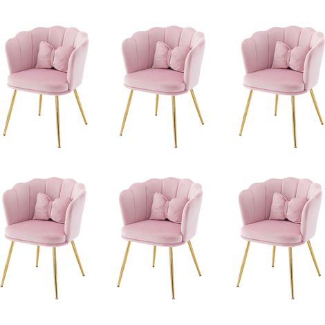 Chaise en velours rose 63 x 58 x 77 cm, design pétale avec pieds métal doré (1/5)