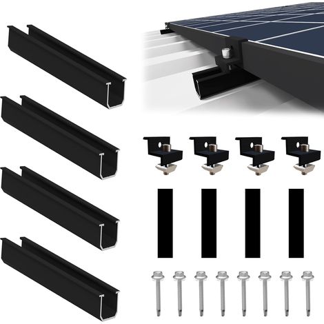 Support de panneau solaire pour 1 module, kit de montage PV - Rail noir de 12 cm + pince réglable pour modules de 30 à 35 mm d'épaisseur - Support de panneau solaire en aluminium - Toit plat en (1/5)