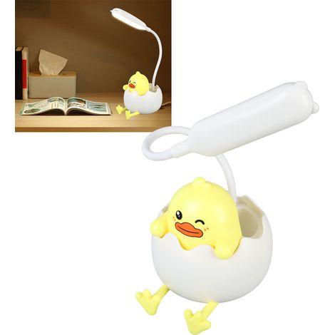 Kreative LED-Nachttischlampe in Form eines Enteneis, augenschonend, ideal zum Lernen und Lesen, mit Stifthalter und USB-Ladeanschluss. (1/5)