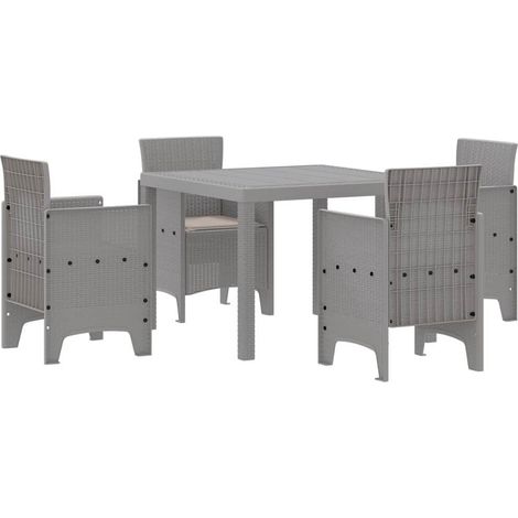 Salon de Jardin Repas Table et 4 Chaises avec Coussins Polypropylène Gris Clair 5 Pièces, 36.26kg (1/5)