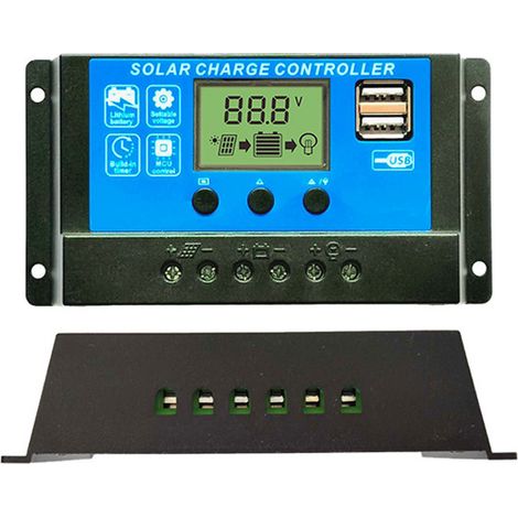 Contrôleur de Charge de Panneau Solaire 12V/24V 30A Affichage LCD, Double Ports USB 1347035cm Bleu MNS (1/3)