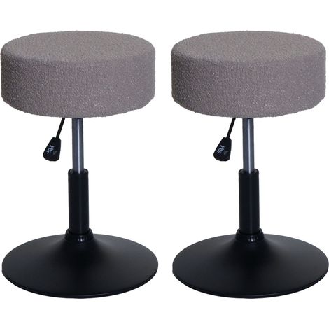 [NEUWERTIG] 2er-Set Hocker HHG-888, Sitzhocker Schminkhocker, höhenverstellbar drehbar Ø 37cm Stoff Bouclé 450g/m² MVG taupe
