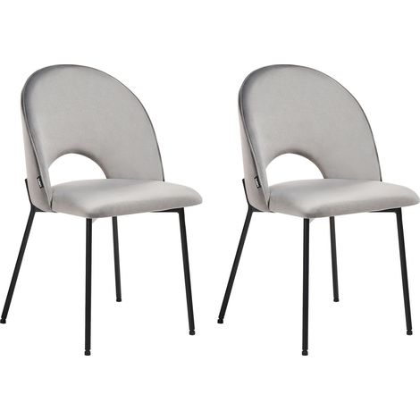 Set di 2 Sedie da Pranzo in Velluto Grigio con Gambe Nere Stile Retro Covelo
