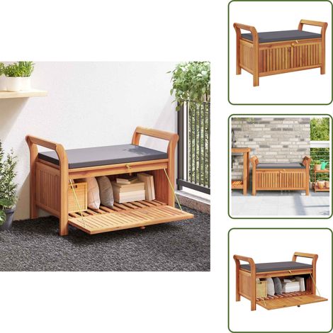 Garten-Truhenbank mit Kissen 91 cm Massivholz Akazie - Holzbank - Gartenbank - Truhenbank - Stauraumbank - Outdoor Möbel