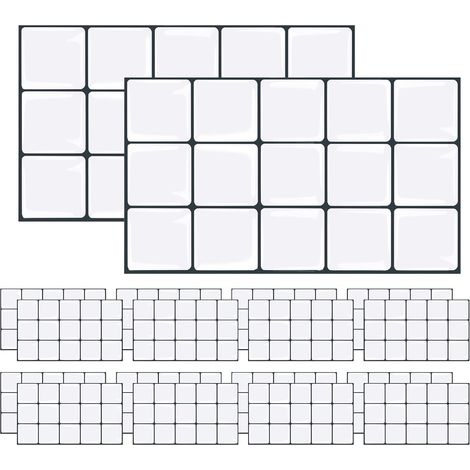20 pièces autocollants de carrelage 3D, crédence de cuisine autocollante pour cuisine et salle de bain  Carreaux de métro blancs avec aspect cristal  Protection contre les éclaboussures (1/5)