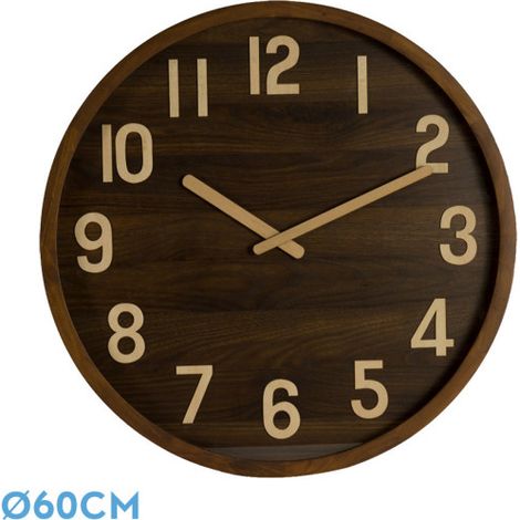 Reloj de pared BORGOÑA madera oscura 60x60x5 cm movimiento continuo (1/4)