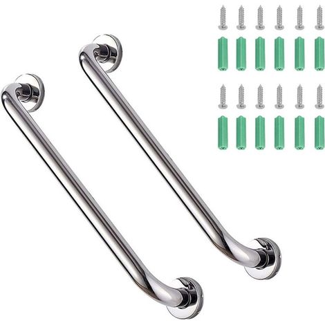 Lot de 2 barres d'appui murales 50cm – acier inoxydable antidérapante, capacité 300kg, sécurité WC salle de bain douche, vis incluses