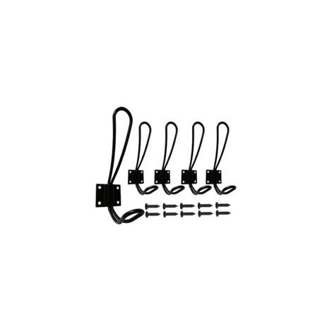 Perchero de pared negro, juego de 5 piezas de ganchos y perchas metálicas resistentes de estilo retro para el hogar, con tornillos para entrada, baño, aseo, cocina y muebles - Crezuo