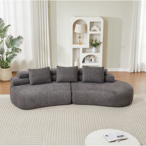 Sofá modular de chenilla gris, 3 módulos, diseño redondeado, 306 x 103 x 40 cm DESVIAE (1/5)